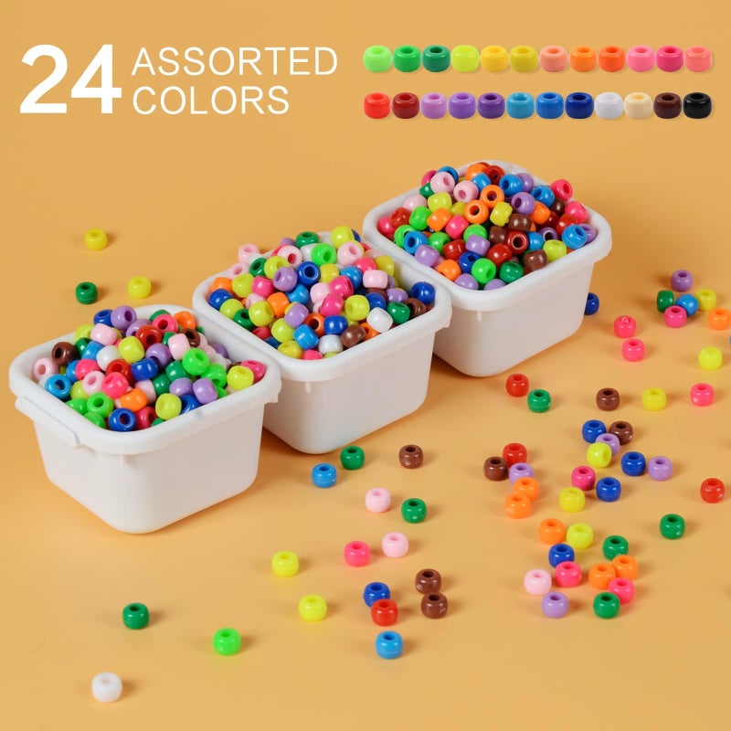 Simetufy Pony Beads 3600 Pcs 6x9mm Multi-Colored Plastic Craft Beads Set, Bulk Rainbow Hair Beads 24 Assorted Colors for DIY Crafting Jewelry Making Kandi Bracelets - Image 2