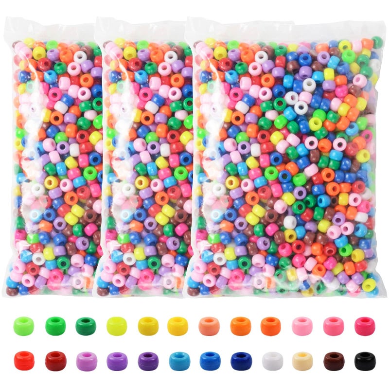 Simetufy Pony Beads 3600 Pcs 6x9mm Multi-Colored Plastic Craft Beads Set, Bulk Rainbow Hair Beads 24 Assorted Colors for DIY Crafting Jewelry Making Kandi Bracelets - Image 1