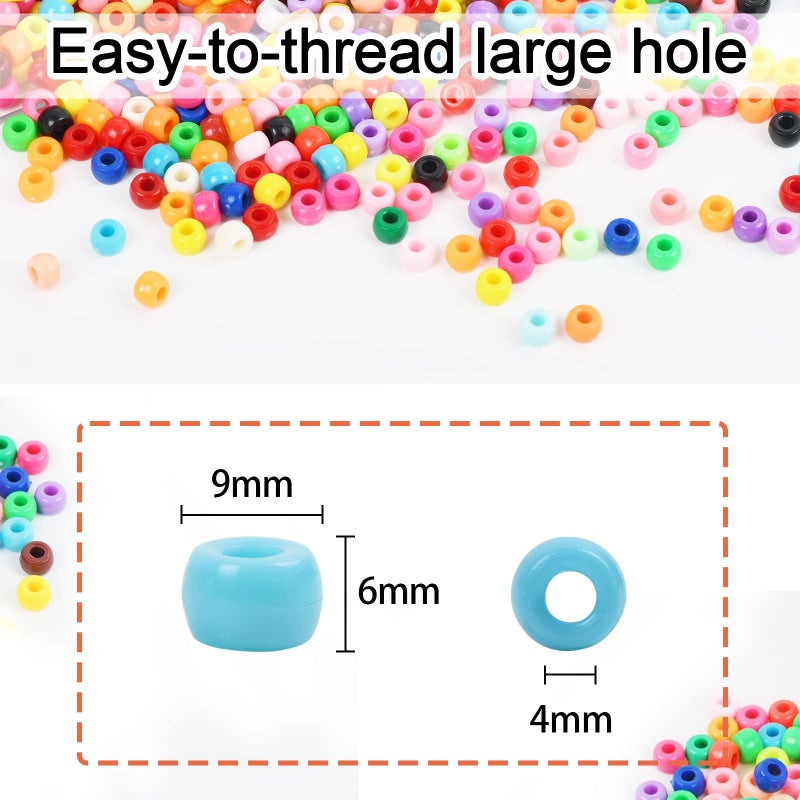 Simetufy Pony Beads 3600 Pcs 6x9mm Multi-Colored Plastic Craft Beads Set, Bulk Rainbow Hair Beads 24 Assorted Colors for DIY Crafting Jewelry Making Kandi Bracelets - Image 3