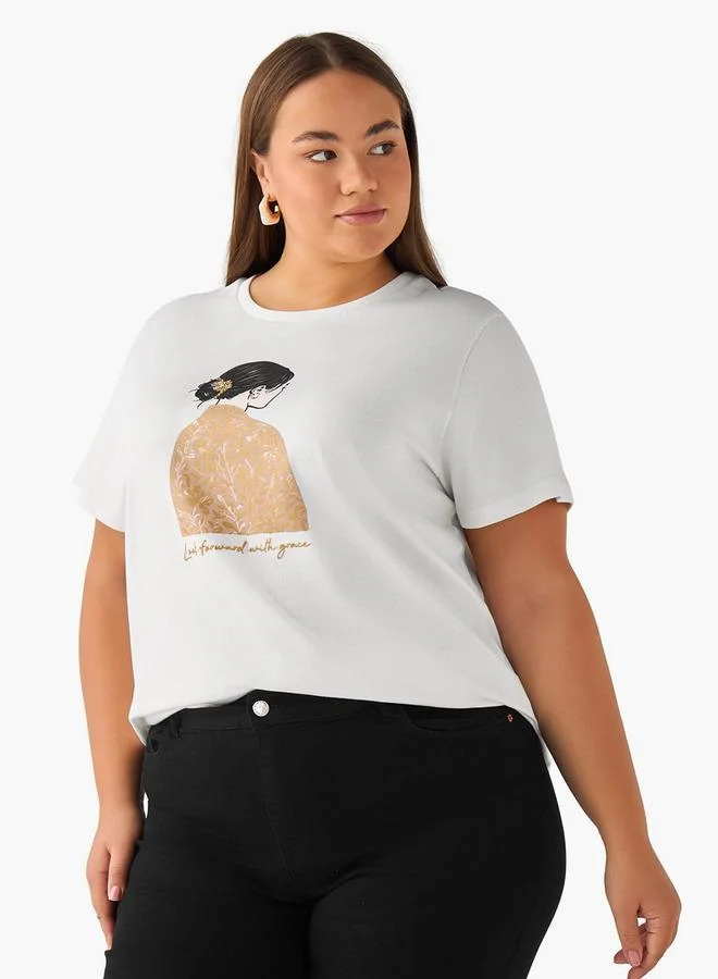 Ulla Popken Ulla Popken Relaxed Fit Cotton T-shirt with Graphic Print