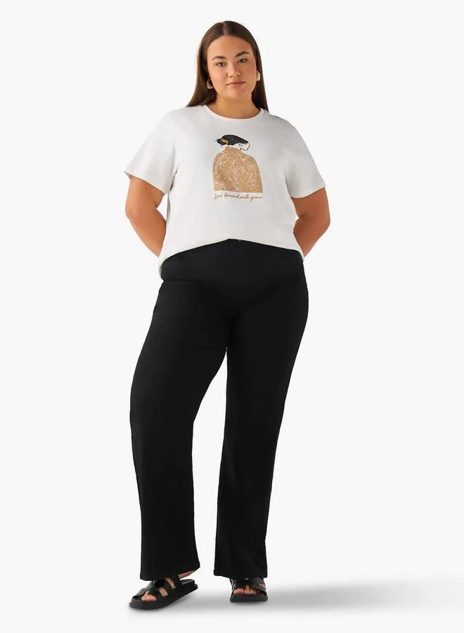 Ulla Popken Ulla Popken Relaxed Fit Cotton T-shirt with Graphic Print