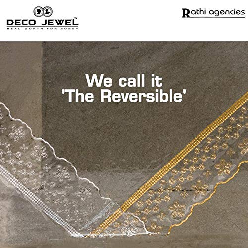 Oriental Weavers OrientalWeavers Smoke Shiny Transparent Table Cover with White Golden Border - Waterproof PVC Dining Table Protector Cloth (54x78In) 6 Seater Standard - Image 4