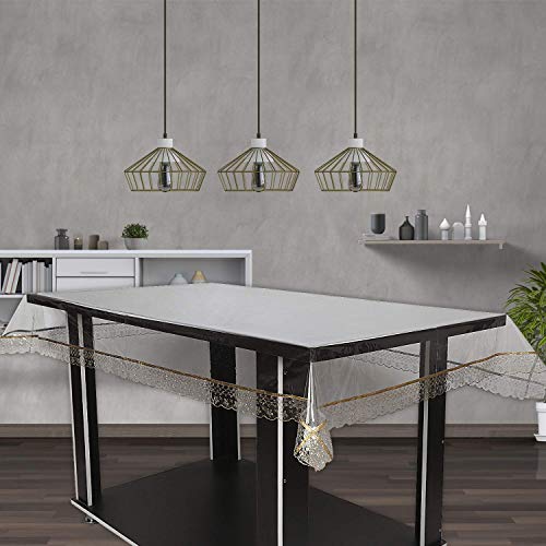 Oriental Weavers OrientalWeavers Smoke Shiny Transparent Table Cover with White Golden Border - Waterproof PVC Dining Table Protector Cloth (54x78In) 6 Seater Standard - Image 2