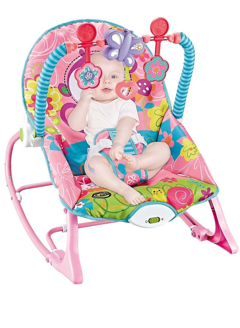 Kiko Baby Rocker Chair - Comfortable & Soothing Bouncer for Newborns. Multi-Position Recline, Vibrations, Removable Toys. Portable Design-Rose Pink Color - Image 1