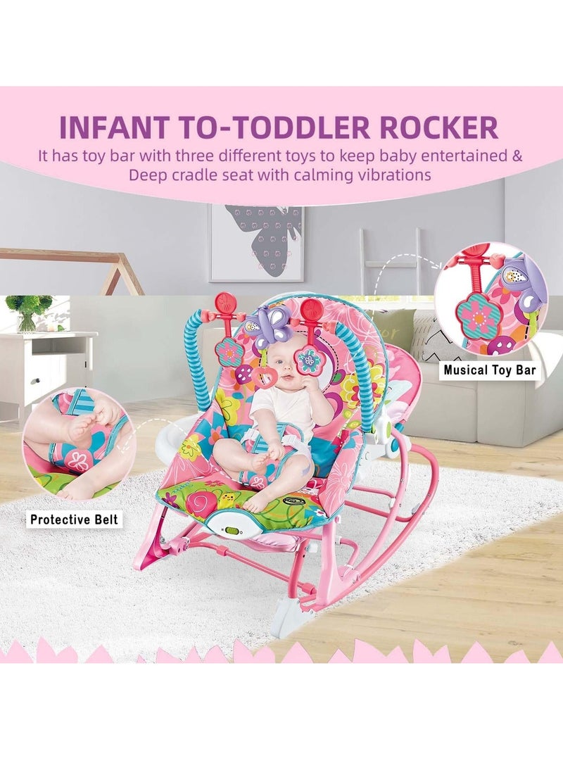 Kiko Baby Rocker Chair - Comfortable & Soothing Bouncer for Newborns. Multi-Position Recline, Vibrations, Removable Toys. Portable Design-Rose Pink Color - Image 3