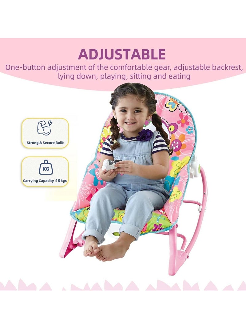 Kiko Baby Rocker Chair - Comfortable & Soothing Bouncer for Newborns. Multi-Position Recline, Vibrations, Removable Toys. Portable Design-Rose Pink Color - Image 2