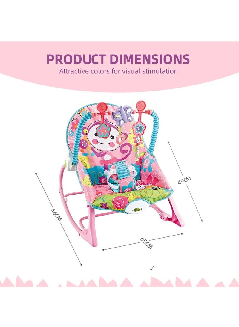 Kiko Baby Rocker Chair - Comfortable & Soothing Bouncer for Newborns. Multi-Position Recline, Vibrations, Removable Toys. Portable Design-Rose Pink Color - Image 4