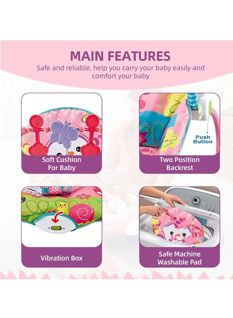Kiko Baby Rocker Chair - Comfortable & Soothing Bouncer for Newborns. Multi-Position Recline, Vibrations, Removable Toys. Portable Design-Rose Pink Color - Image 5