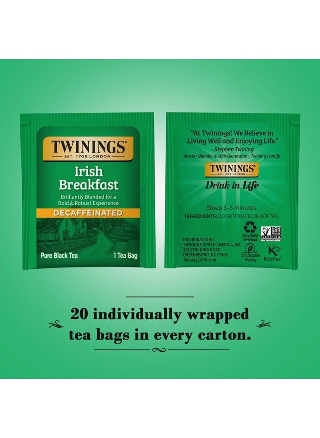 Twinings Irish Breakfast Tea, Decaf Tea Bags, Strong and Distinctive Black Decaffeinated Tea, 20 Individually Wrapped Tea Bags  - Image 2