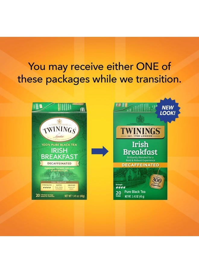 Twinings Irish Breakfast Tea, Decaf Tea Bags, Strong and Distinctive Black Decaffeinated Tea, 20 Individually Wrapped Tea Bags  - Image 3
