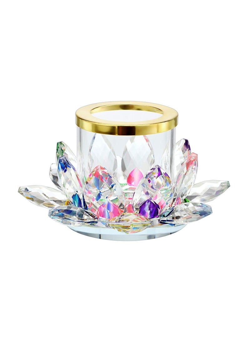 Colorful Crystal Lotus Tealight Candle Holder Votive Candle Stand with Glass Cover, Glass Lotus Petal Tea Light Holder Lotus Flower Pillar Candle Lamp Candle Centerpiece for Dining Table Altar  - Image 1