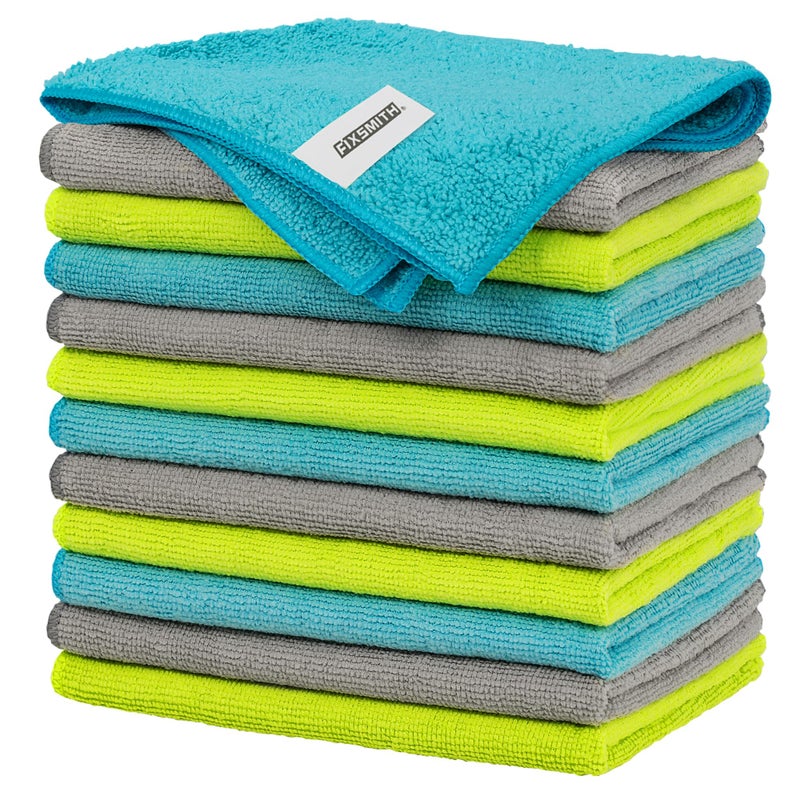 FIXSMITH Microfiber Cleaning Cloth - Pack of 12, Multi-Functional Towels, Size: 12 x 16 in, Highly Absorbent Rags, Lint-Free, Streak-Free for Car, Kitchen, Home, Office - Image 1