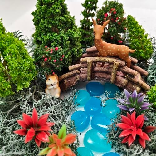 OrgMemory 45 Pcs Animal Tree, Moss, Forest Animals Figures, Plastic Trees for Projects, Model Train Scenery with No Bases, Miniature Trees Diorama Hobby Train Scenery - Image 5