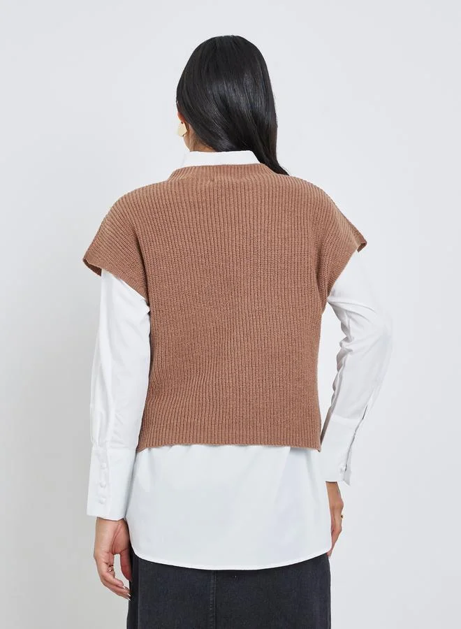 Styli Styli Brown Knit Vest Top with Pocket