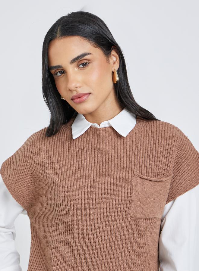 Styli Brown Knit Vest Top With Pocket - Image 4