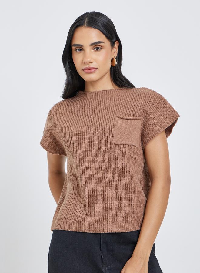 Styli Brown Knit Vest Top With Pocket - Image 5