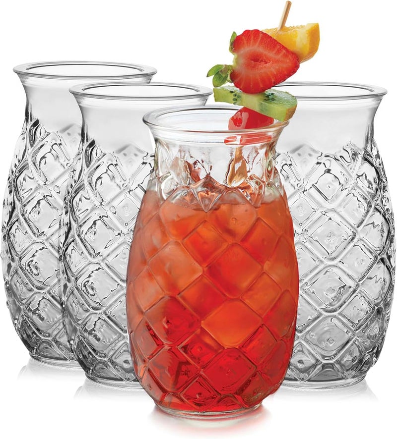 LIBBEY طقم نظارات تيكي أناناس، نظارات تيكي للكوكتيلات، مجموعة تيكي بار مثالية من 4 قطع - Image 1