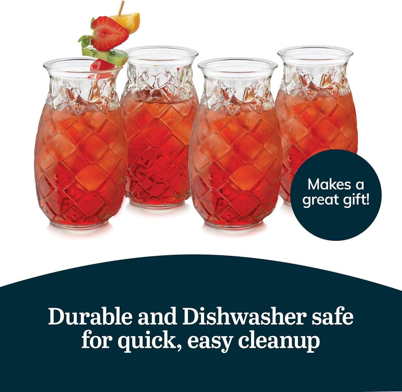 LIBBEY طقم نظارات تيكي أناناس، نظارات تيكي للكوكتيلات، مجموعة تيكي بار مثالية من 4 قطع - Image 5