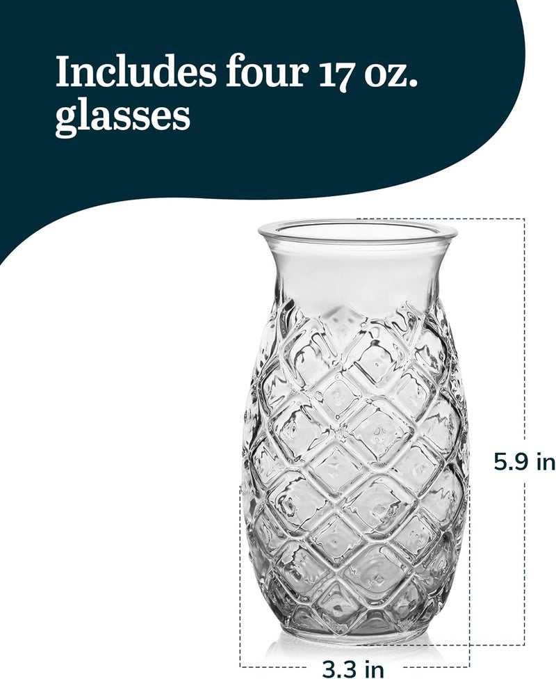 LIBBEY طقم نظارات تيكي أناناس، نظارات تيكي للكوكتيلات، مجموعة تيكي بار مثالية من 4 قطع - Image 3