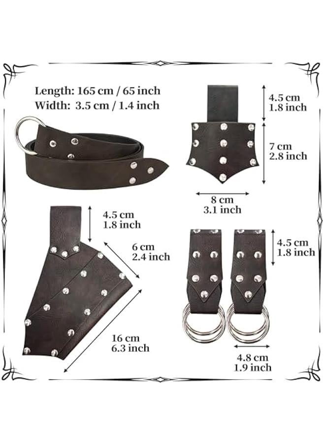 5 Pieces Medieval Belt Costume Accessories Renaissance Skirt Hike Viking Horn Belt Holster Dagger Holster Sword Frog - Image 3