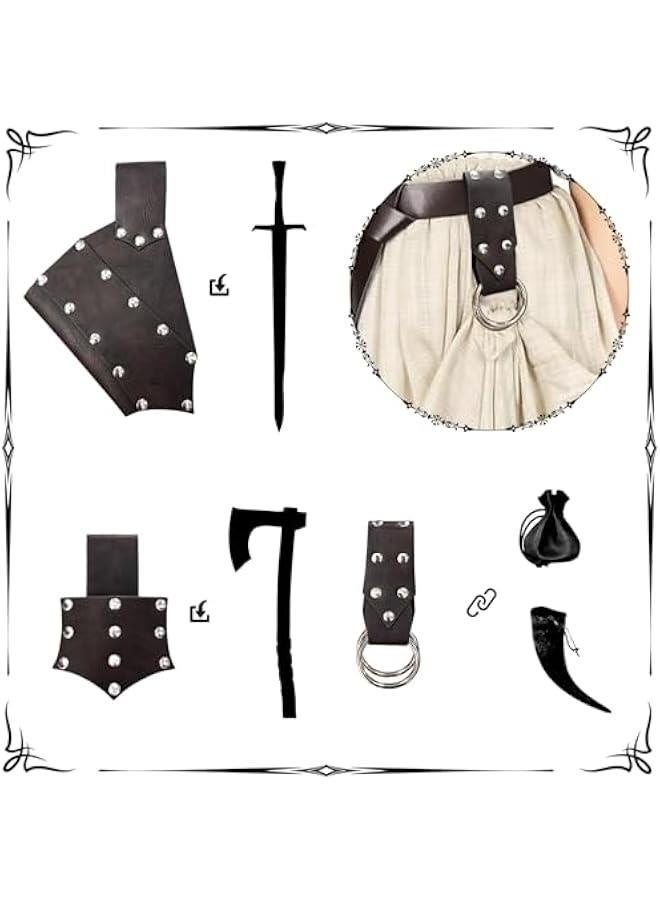 5 Pieces Medieval Belt Costume Accessories Renaissance Skirt Hike Viking Horn Belt Holster Dagger Holster Sword Frog - Image 2