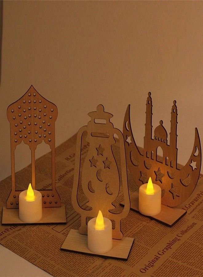 NIBEMINENT 4-Piece Ramadan Eid Mubarak Decoration Home Wooden Table Holder Moon Plaque Hanging Ornament Islam Muslim Event Party - Image 1