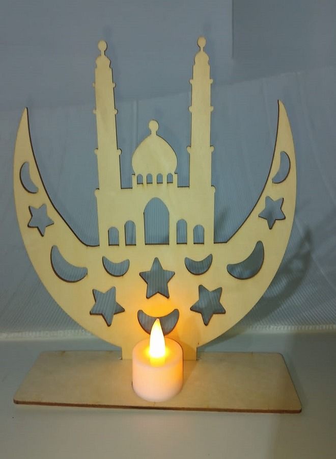 NIBEMINENT 4-Piece Ramadan Eid Mubarak Decoration Home Wooden Table Holder Moon Plaque Hanging Ornament Islam Muslim Event Party - Image 5