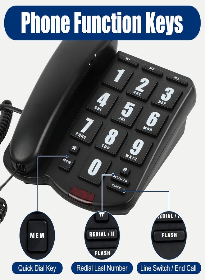Awishwell Landline Phones for Seniors, Big Button Telephone with Loud Volume and One-Touch Speed Dials, Corded Telephone Landline Phones for Visually and Hearing Impaired (Black) - Image 5
