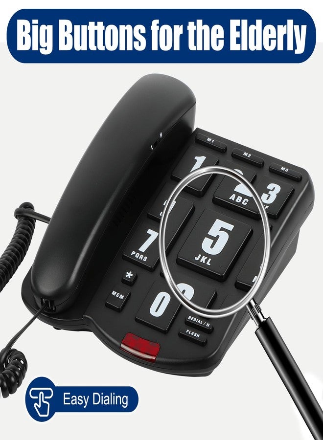 Awishwell Landline Phones for Seniors, Big Button Telephone with Loud Volume and One-Touch Speed Dials, Corded Telephone Landline Phones for Visually and Hearing Impaired (Black) - Image 3