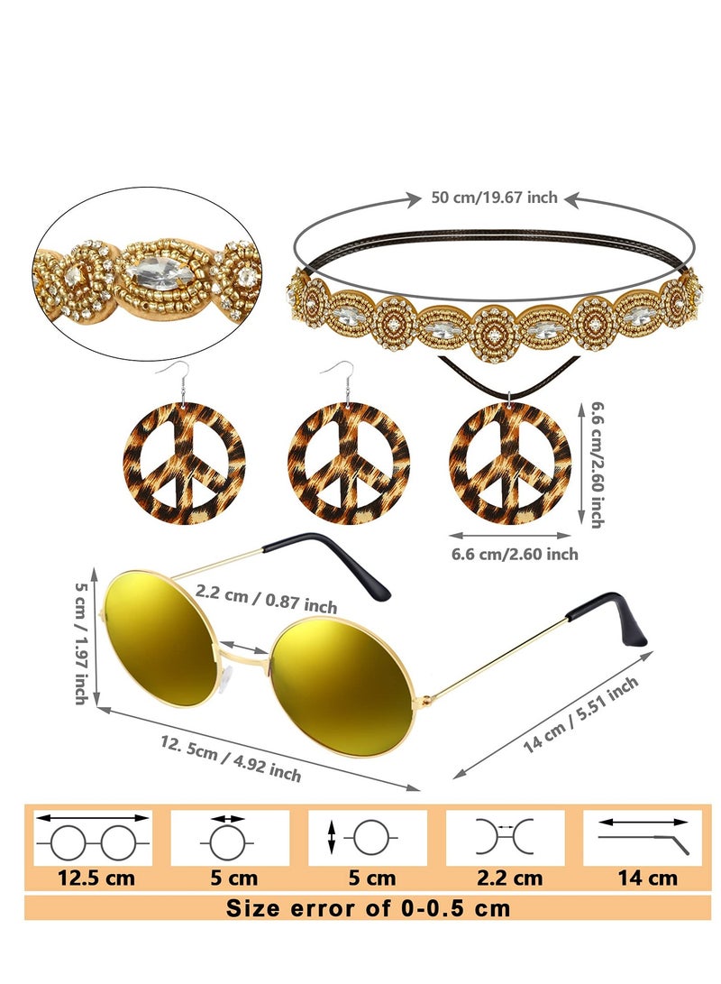 Excefore 6 Pcs 60s 70s Hippie Costume for Women Peace Sign Earring Necklace Headband Fringe Vest Tassel Cardiga, L  - Image 2