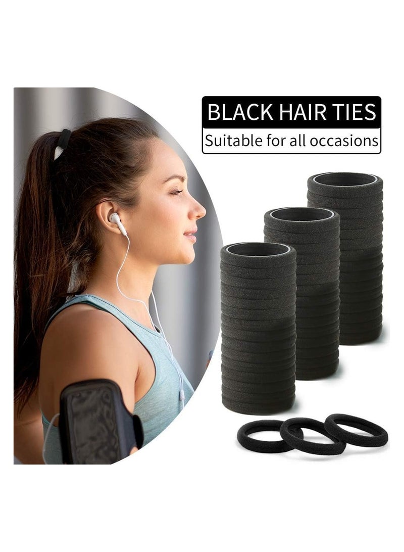 STAR BEJA Bessrung Kkwx 100Pcs Black Hair Ties, Seamless Cotton Thick Black Hair Band, Elastic Hair Ties No Damage Ponytail Holder - Image 2