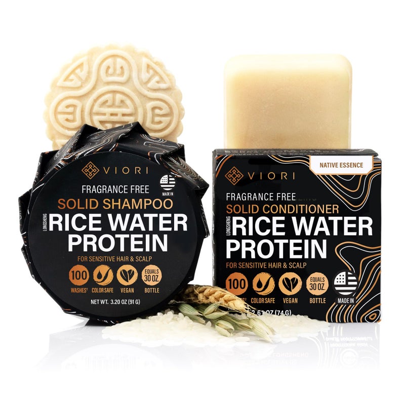Viori Native Essence Shampoo and Conditioner Bar Set Made with Rice Water - Handcrafted Sulfate Free Shampoo and Conditioner - Image 1