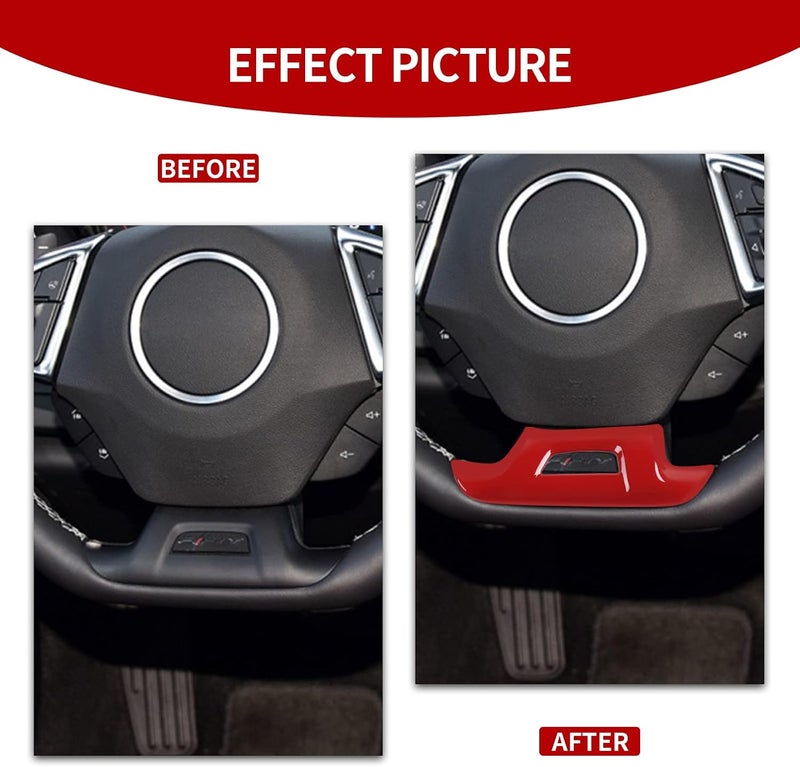 CheroCar for Chevrolet Camaro Steering Wheel Trim Decoration Cover Interior Accessories for Chevrolet Camaro 2017-2022 (Red) - Image 2