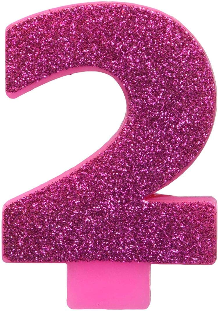 Amscan #2 Glitter Birthday Candle | Pink | Party Supply - Image 1