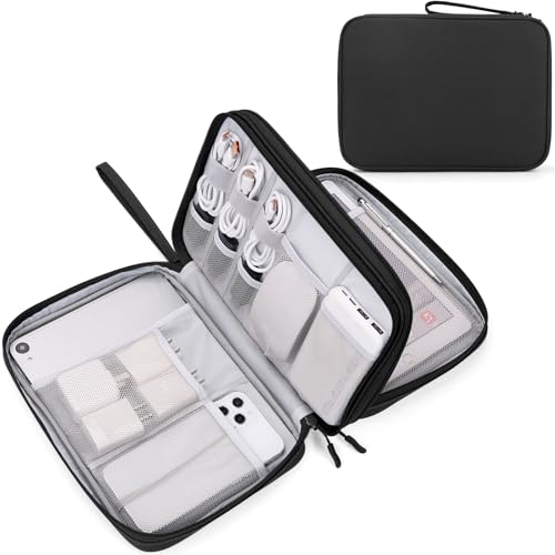 FYY Electronic Organizer, Extra Large Travel Cable Organizer Bag Pouch Portable Waterproof Double Layers All-in-One Storage Bag for iPad, Cable, Power Bank, Laptop Charger for Office/Home, Black - Image 1