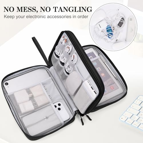 FYY Electronic Organizer, Extra Large Travel Cable Organizer Bag Pouch Portable Waterproof Double Layers All-in-One Storage Bag for iPad, Cable, Power Bank, Laptop Charger for Office/Home, Black - Image 5