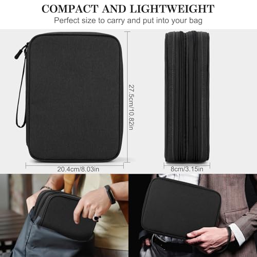 FYY Electronic Organizer, Extra Large Travel Cable Organizer Bag Pouch Portable Waterproof Double Layers All-in-One Storage Bag for iPad, Cable, Power Bank, Laptop Charger for Office/Home, Black - Image 2