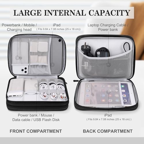 FYY Electronic Organizer, Extra Large Travel Cable Organizer Bag Pouch Portable Waterproof Double Layers All-in-One Storage Bag for iPad, Cable, Power Bank, Laptop Charger for Office/Home, Black - Image 3