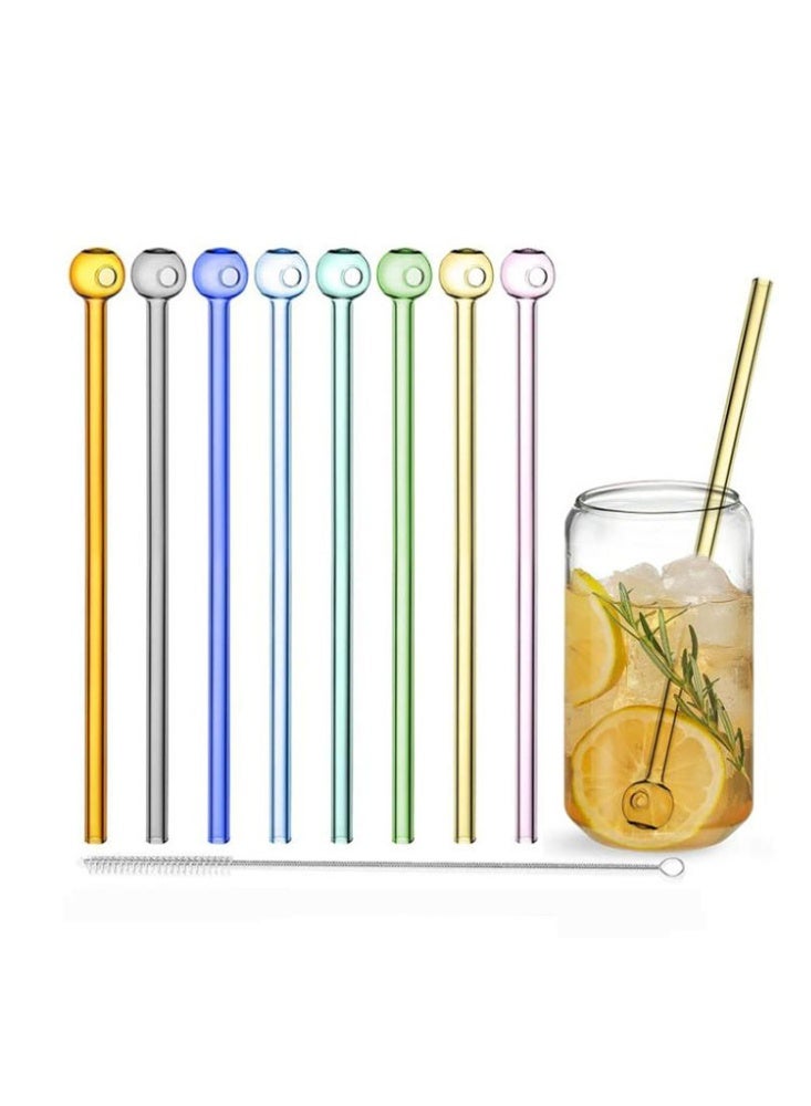 Valshar 8 Pcs Glass Straws Shatter Resistant 8 Inch Long Reusable Glass Straw With Cleaning Brush Dishwasher Safe Bar Drinking Straws Perfect For Cocktail Smoothies Coffee Juice Colorful - Image 1