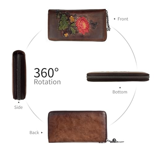 SHARPAD Wallet Genuine Leather for Women - with RFID Blocking Card checkbook ID Slot Large Capacity Vintage style (chrysanthemum coffee) - Image 5