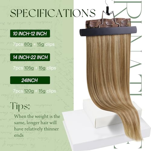 RUNATURE Clip in Hair Extensions Real Human Hair Dark Blonde Hair Extensions Clip ins Double Weft 18 Inch Remy Clip in Human Hair Extensions Full Head Thick Hair Extensions 120g 7Pcs - Image 5