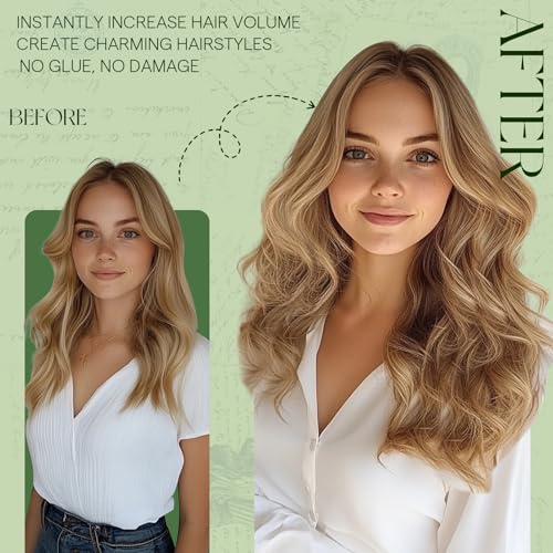 RUNATURE Clip in Hair Extensions Real Human Hair Dark Blonde Hair Extensions Clip ins Double Weft 18 Inch Remy Clip in Human Hair Extensions Full Head Thick Hair Extensions 120g 7Pcs - Image 3