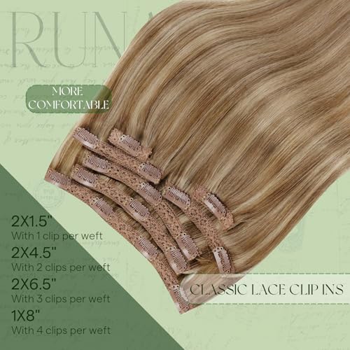 RUNATURE Clip in Hair Extensions Real Human Hair Dark Blonde Hair Extensions Clip ins Double Weft 18 Inch Remy Clip in Human Hair Extensions Full Head Thick Hair Extensions 120g 7Pcs - Image 4