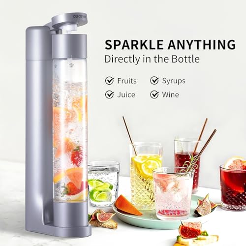 OSCEVIA Sparkling Water Machine Soda Maker Beverage Drink Dispenser for Home, Soda Streaming with 1L BPA Free Bottle, 2 Portable Bottle for travel, Seltzer & Carbonator Srew-in 60L CO2 (NOT Included), Grey - Image 2