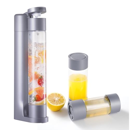 OSCEVIA Sparkling Water Machine Soda Maker Beverage Drink Dispenser for Home, Soda Streaming with 1L BPA Free Bottle, 2 Portable Bottle for travel, Seltzer & Carbonator Srew-in 60L CO2 (NOT Included), Grey - Image 1