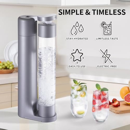 OSCEVIA Sparkling Water Machine Soda Maker Beverage Drink Dispenser for Home, Soda Streaming with 1L BPA Free Bottle, 2 Portable Bottle for travel, Seltzer & Carbonator Srew-in 60L CO2 (NOT Included), Grey - Image 5