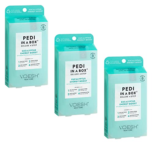 VOESH Pedi in a Box 4 Step Eucalyptus Energy Boost 3 Pack Pedicure Set AtHome Pedicure Spa Pedicure Foot Soak Foot Scrub Pedicure Foot Spa