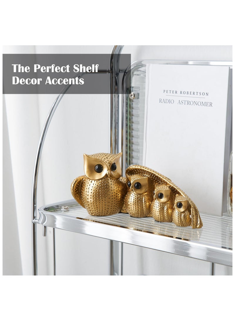 SYOSI تمثال بومة من الذهب لتزيين الرفوف، تماثيل بومة للديكور المنزلي لغرفة المعيشة، زينة حيوانات صغيرة للرف والطاولة وحامل التلفاز، ديكور مكتبي حديث، هدايا بومة للنساء ومحبي البوم - Image 4