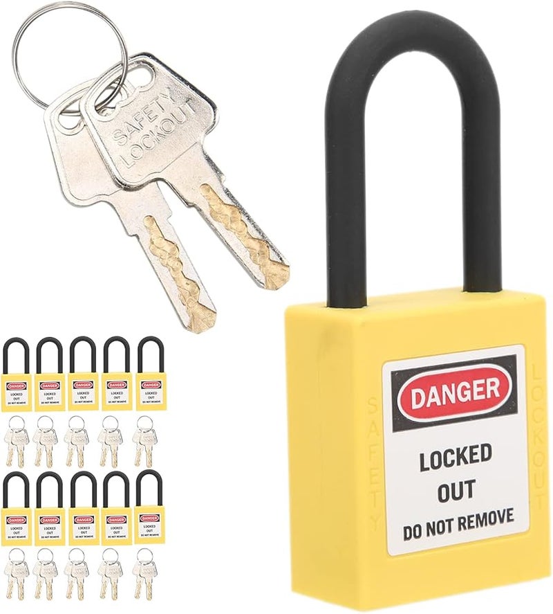 Yellow Safety Lockout Tagout Padlock with Key Non Conductive for Electrical Equipment - Image 2