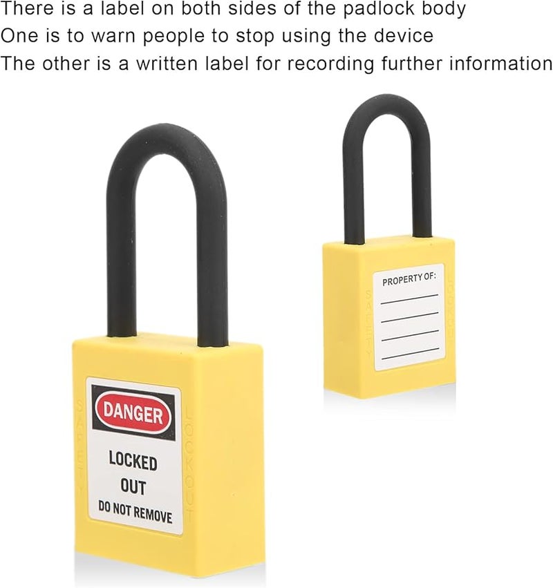 Yellow Safety Lockout Tagout Padlock with Key Non Conductive for Electrical Equipment - Image 4